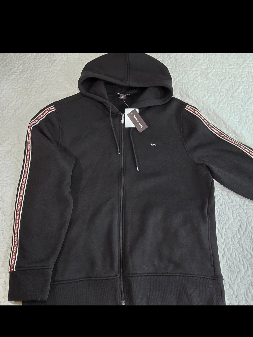 Michael Kors Black Zip Hoodie with Branded Sleeve Tape